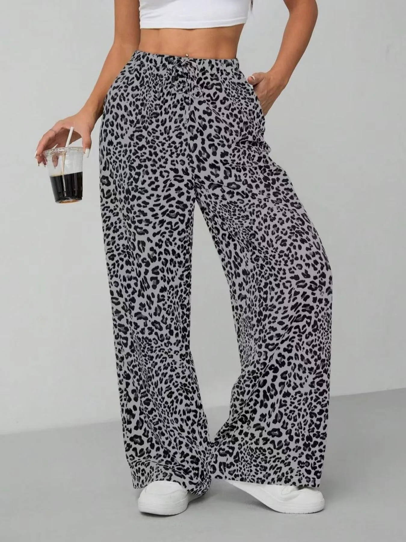Leopard Print Wide Leg Pants - Image 4