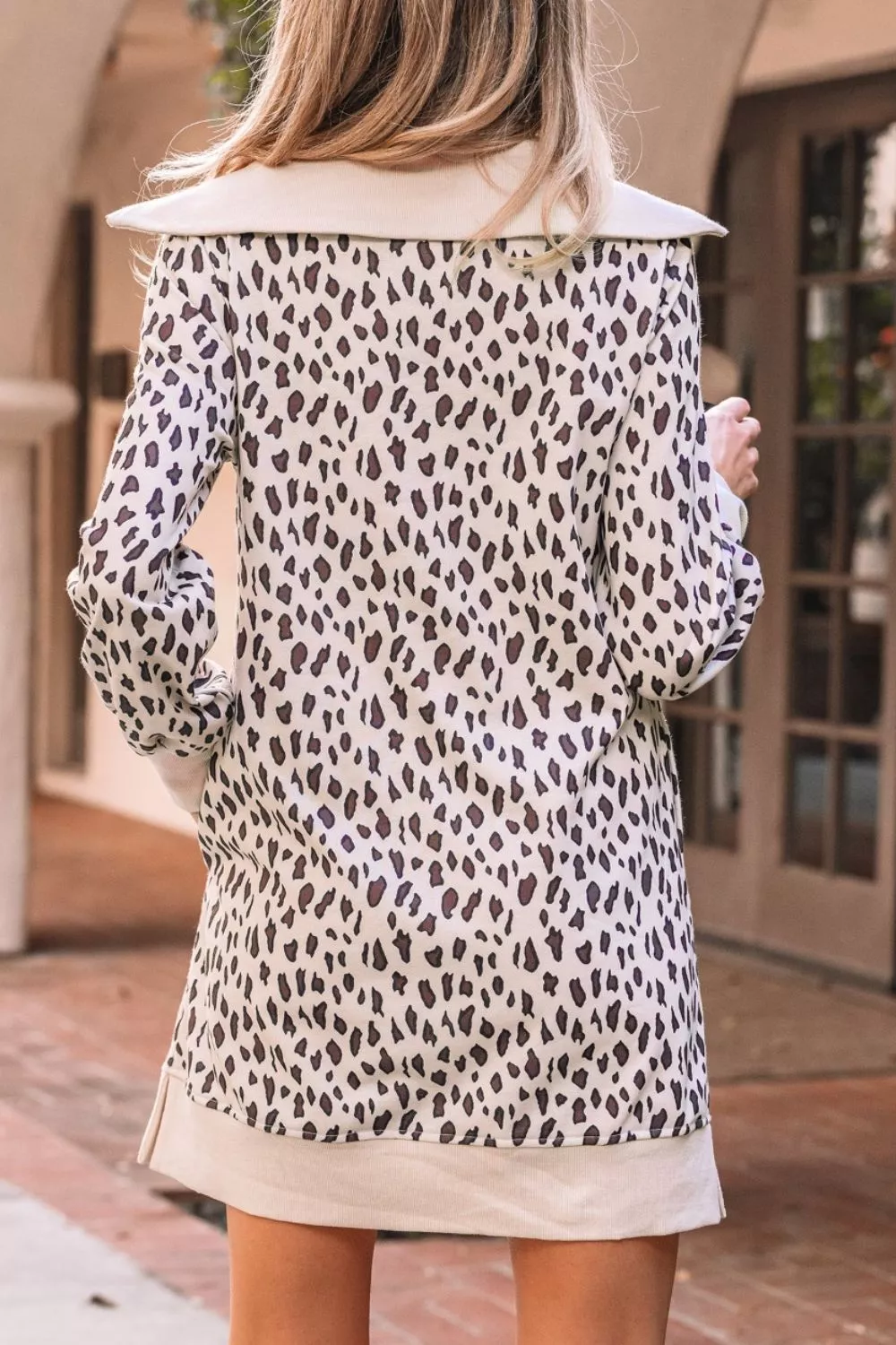 Leopard Print Zip up Collar Patchwork Shift Mini Dress - Image 3