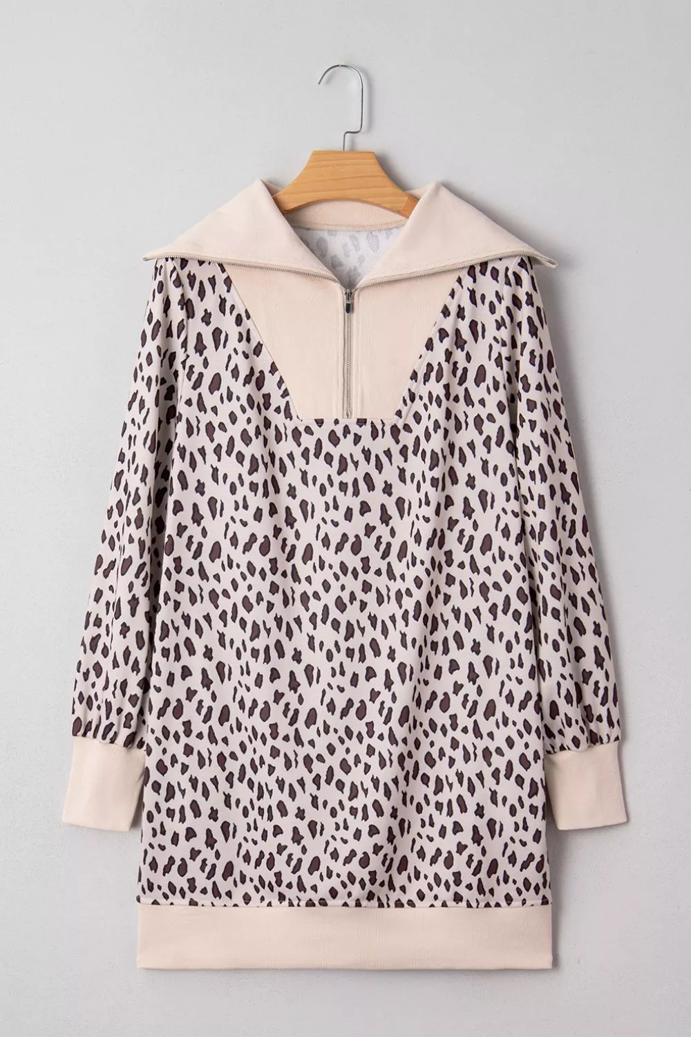 Leopard Print Zip up Collar Patchwork Shift Mini Dress - Image 5