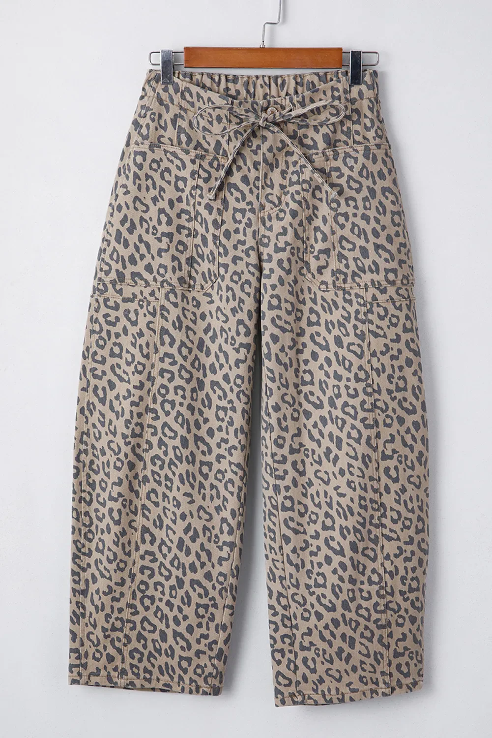 Leopard Printed Drawstring Waist Pocketed Wide Leg Jeans - Image 3