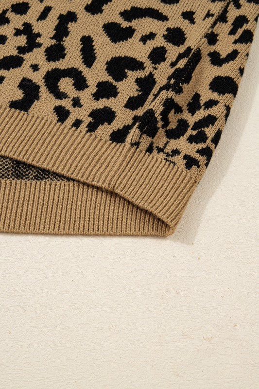 Leopard Ribbed Trim Crewneck Drop Shoulder Sweater - Image 6