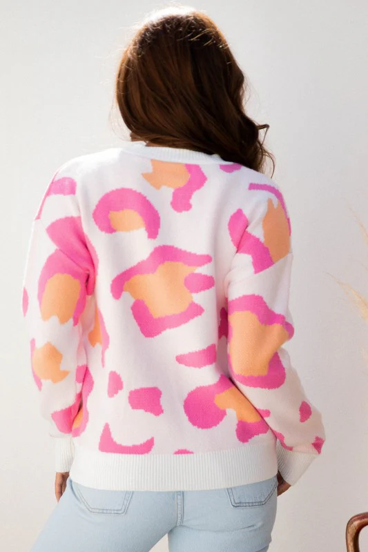 Leopard Round Neck Drop Shoulder Sweater - Image 2
