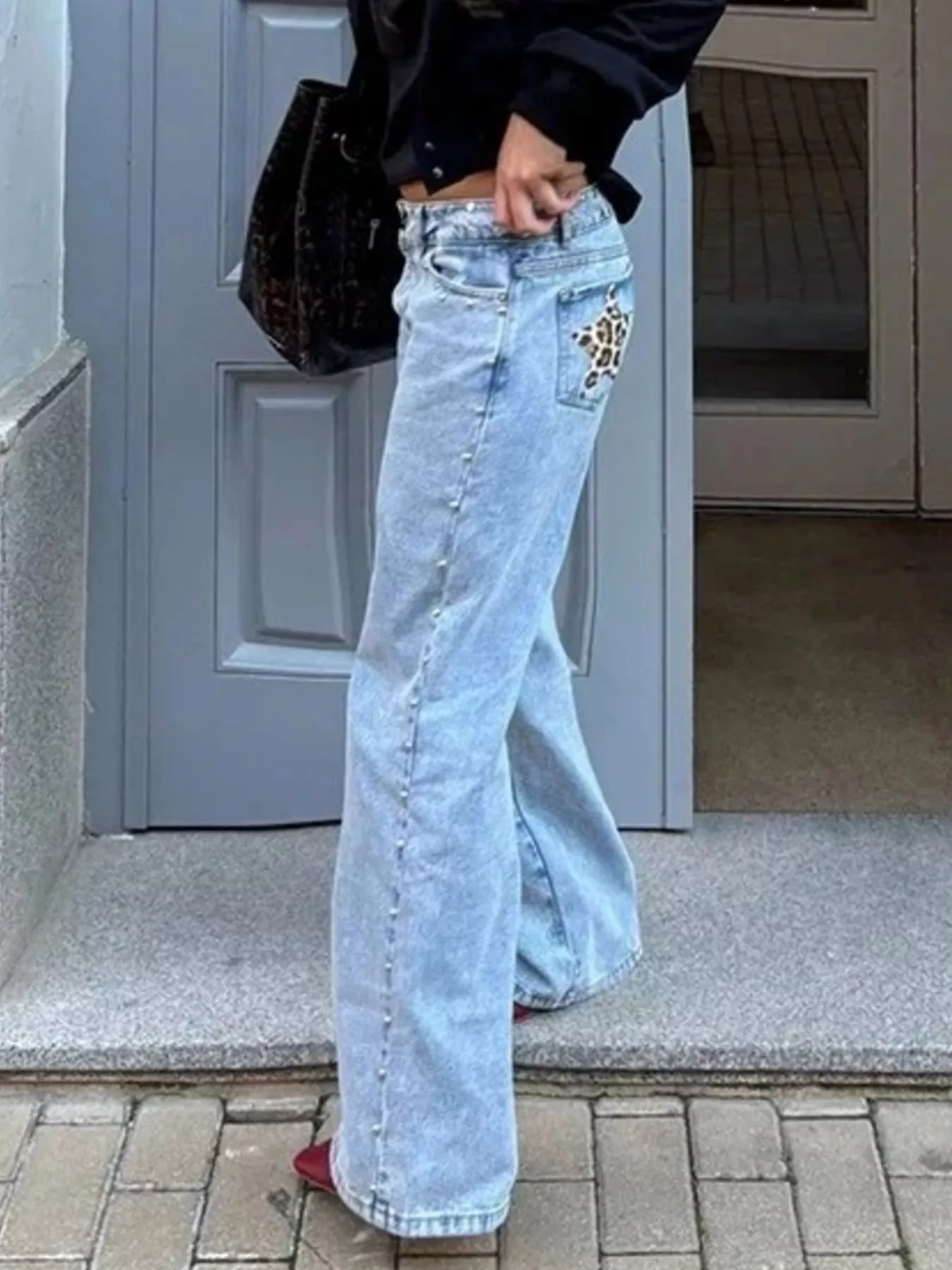 Leopard Star Patches Wide Leg Jeans - Image 10