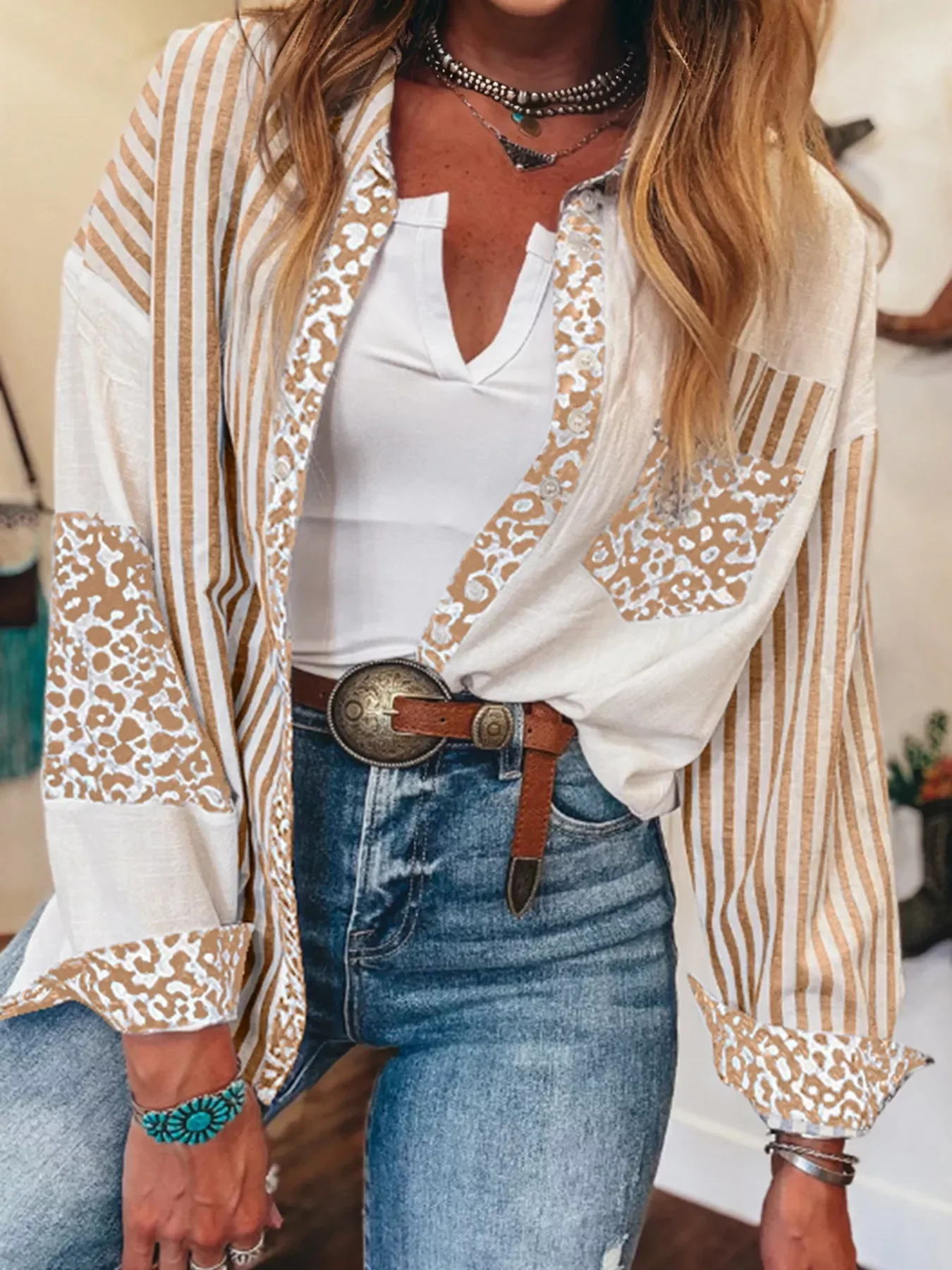 Leopard Striped Western Casual Shirt - Image 4