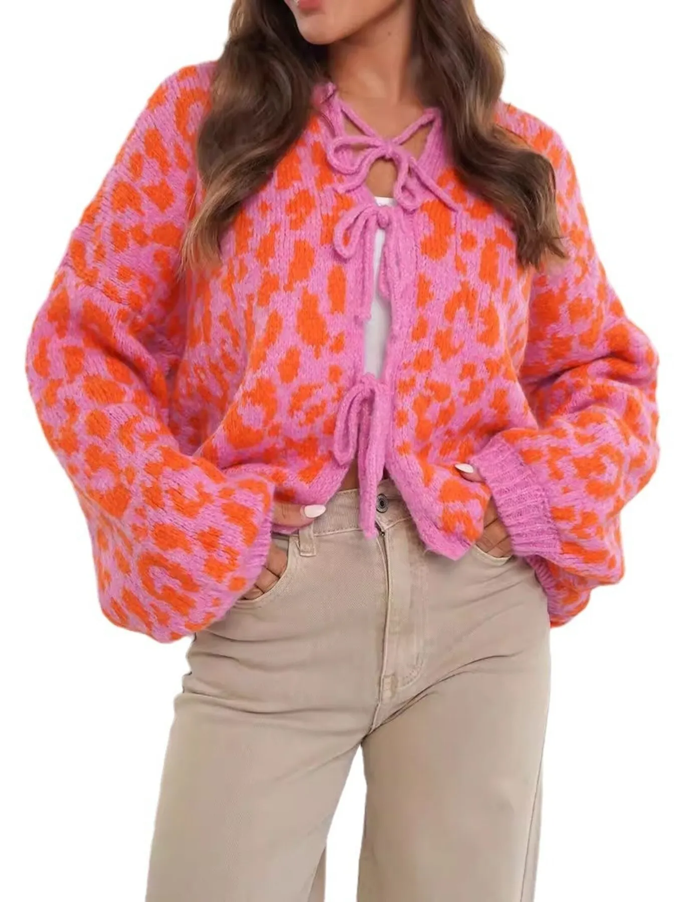 Leopard Tie Front Cardigan - Image 11