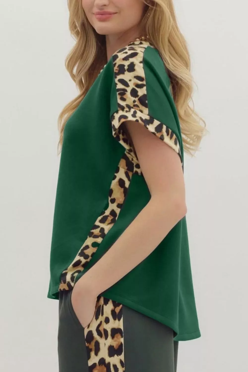 Leopard Trim Short Sleeve Relaxed Fit T-Shirt - Image 2
