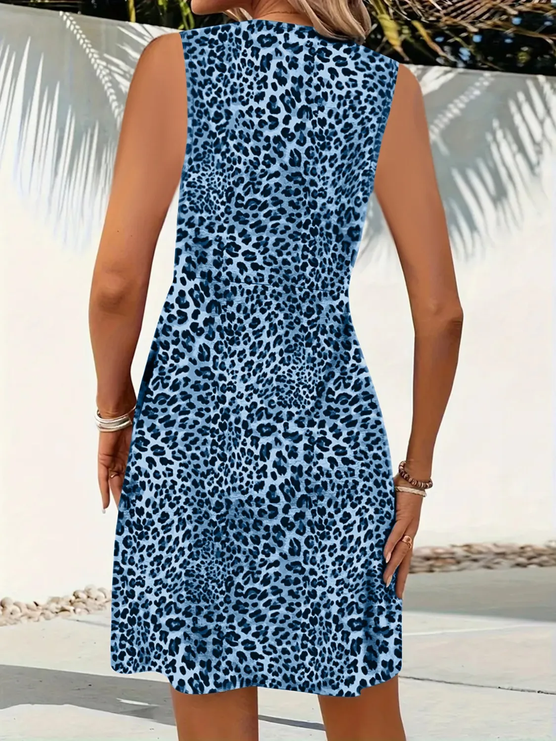 Leopard V-Neck Sleeveless Mini Dress - Image 6