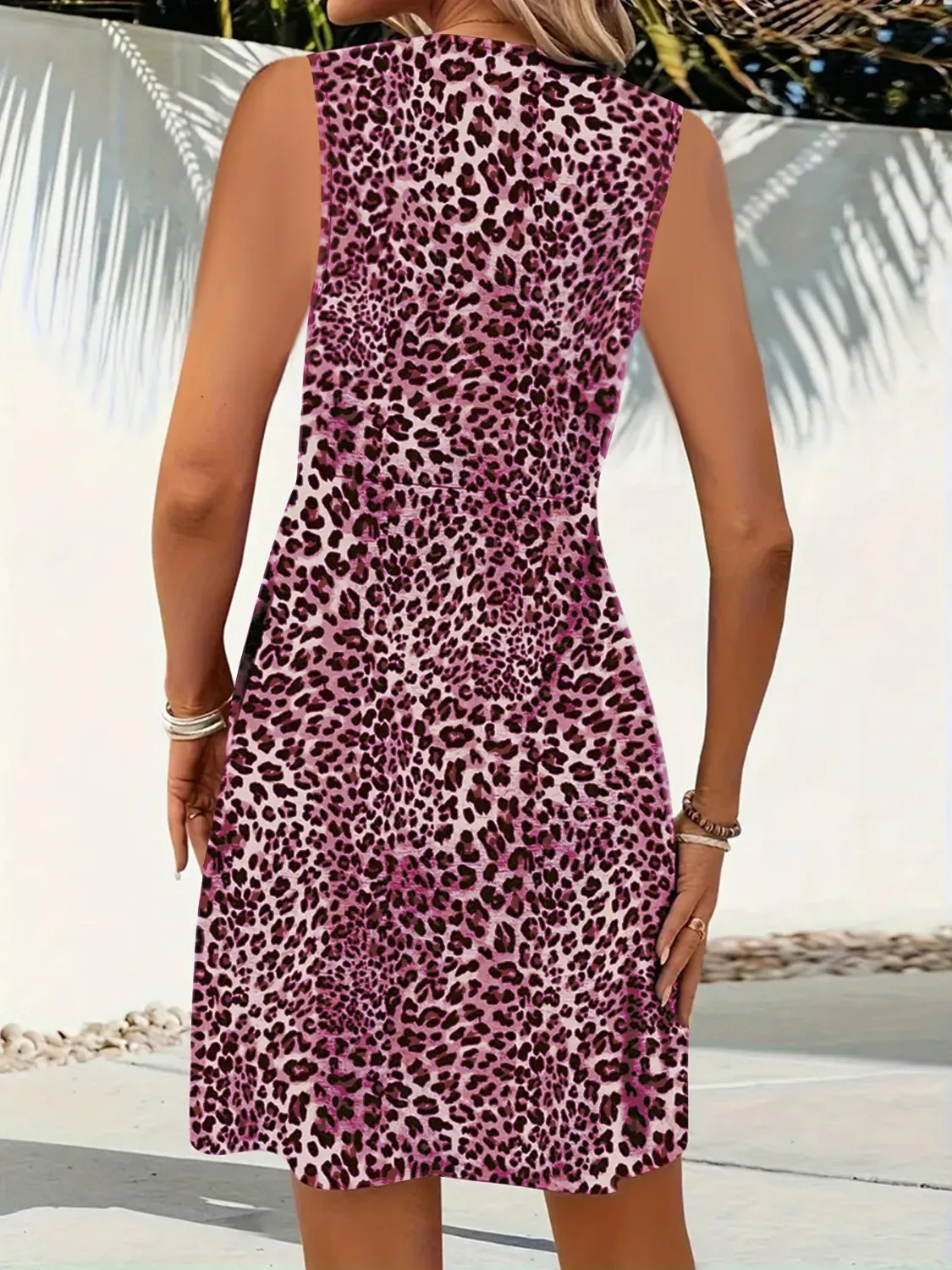 Leopard V-Neck Sleeveless Mini Dress - Image 9