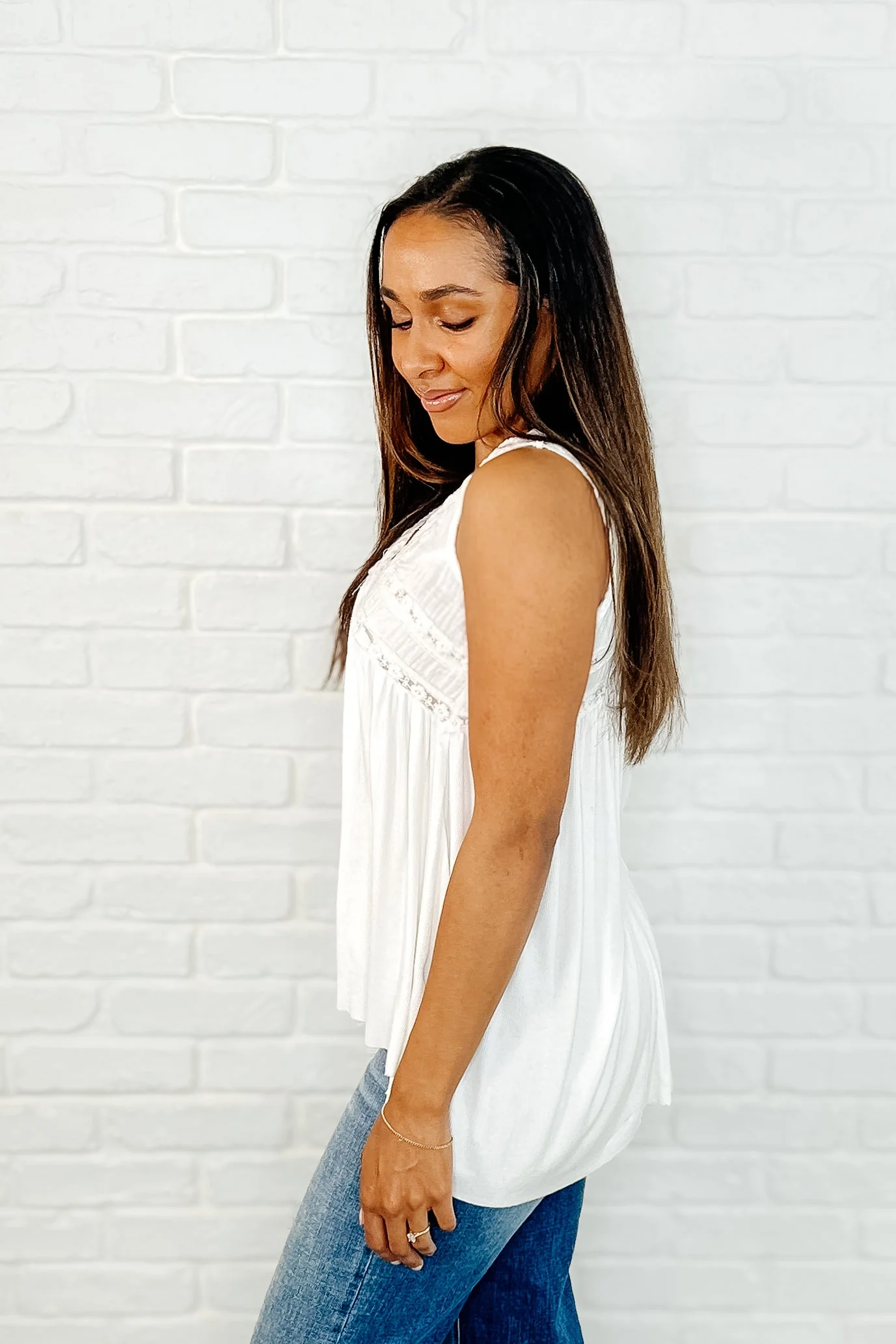 Let em' Breathe V-Neck Tank in Off White - Image 2