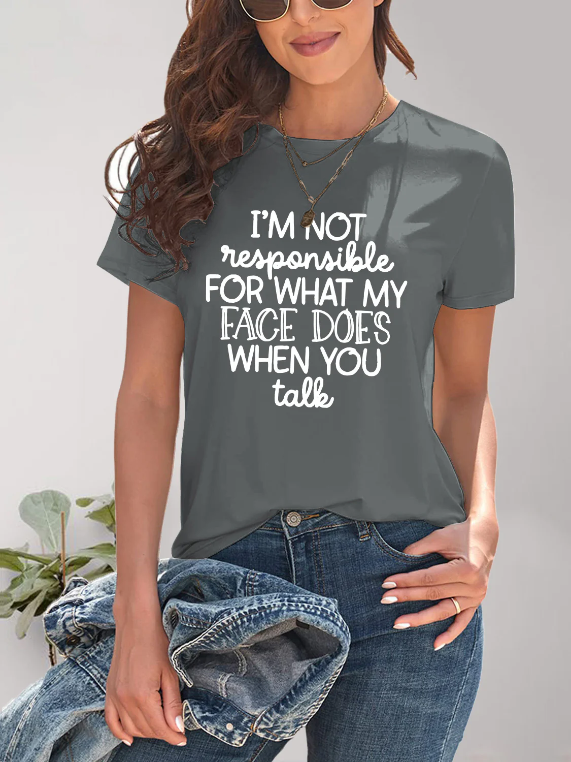 Letter Graphic Round Neck Short Sleeve T-Shirt - Image 16