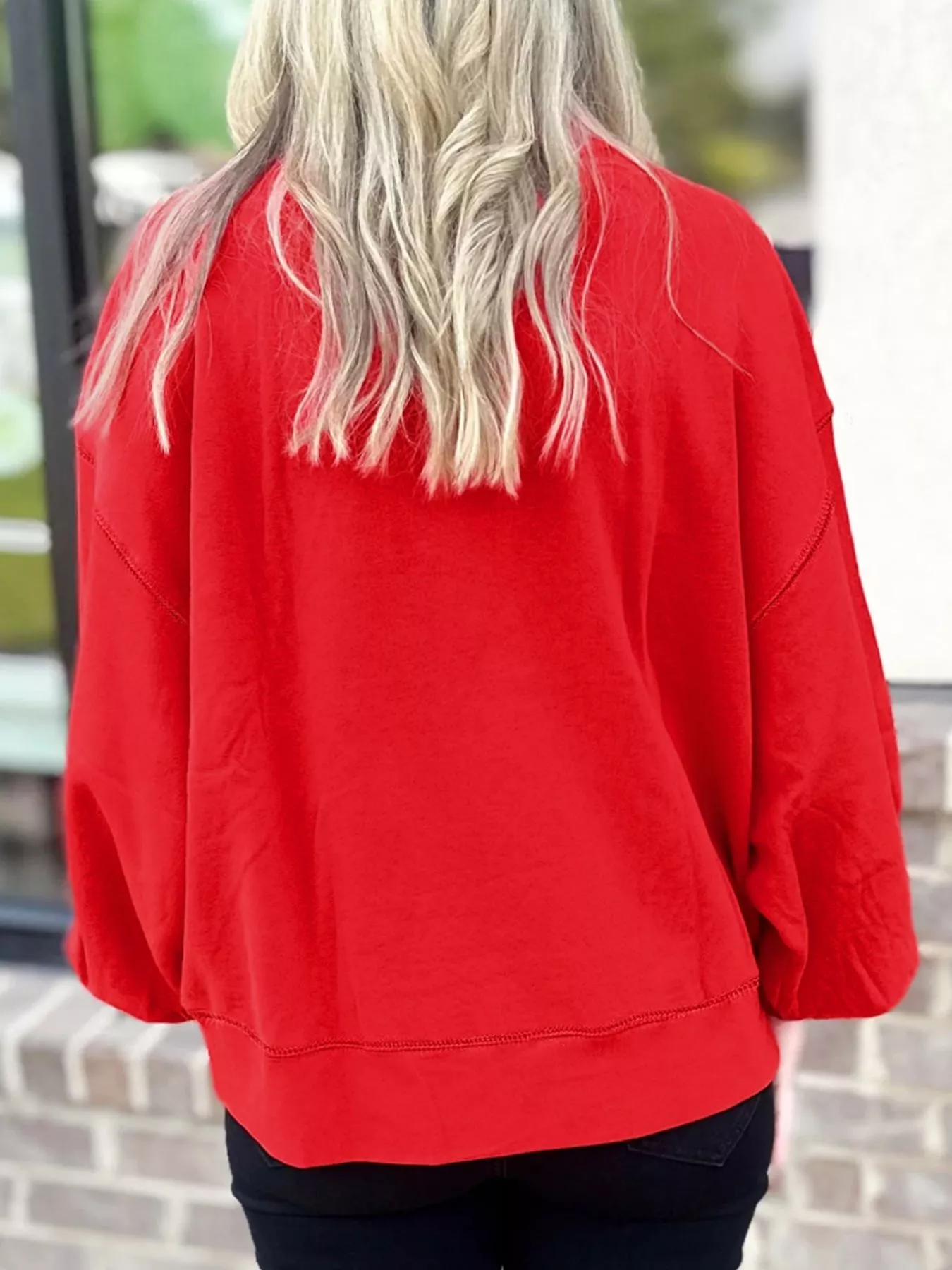 Letter Round Neck Dropped Shoulder Sweatshirt - Image 2