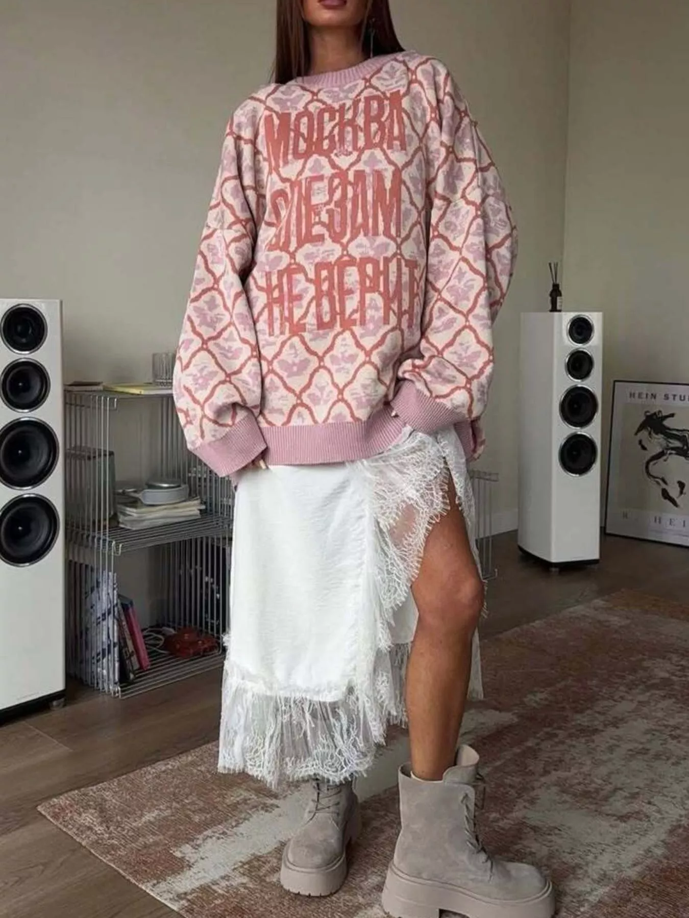 Letter Round Neck Long Sleeve Sweater - Image 3