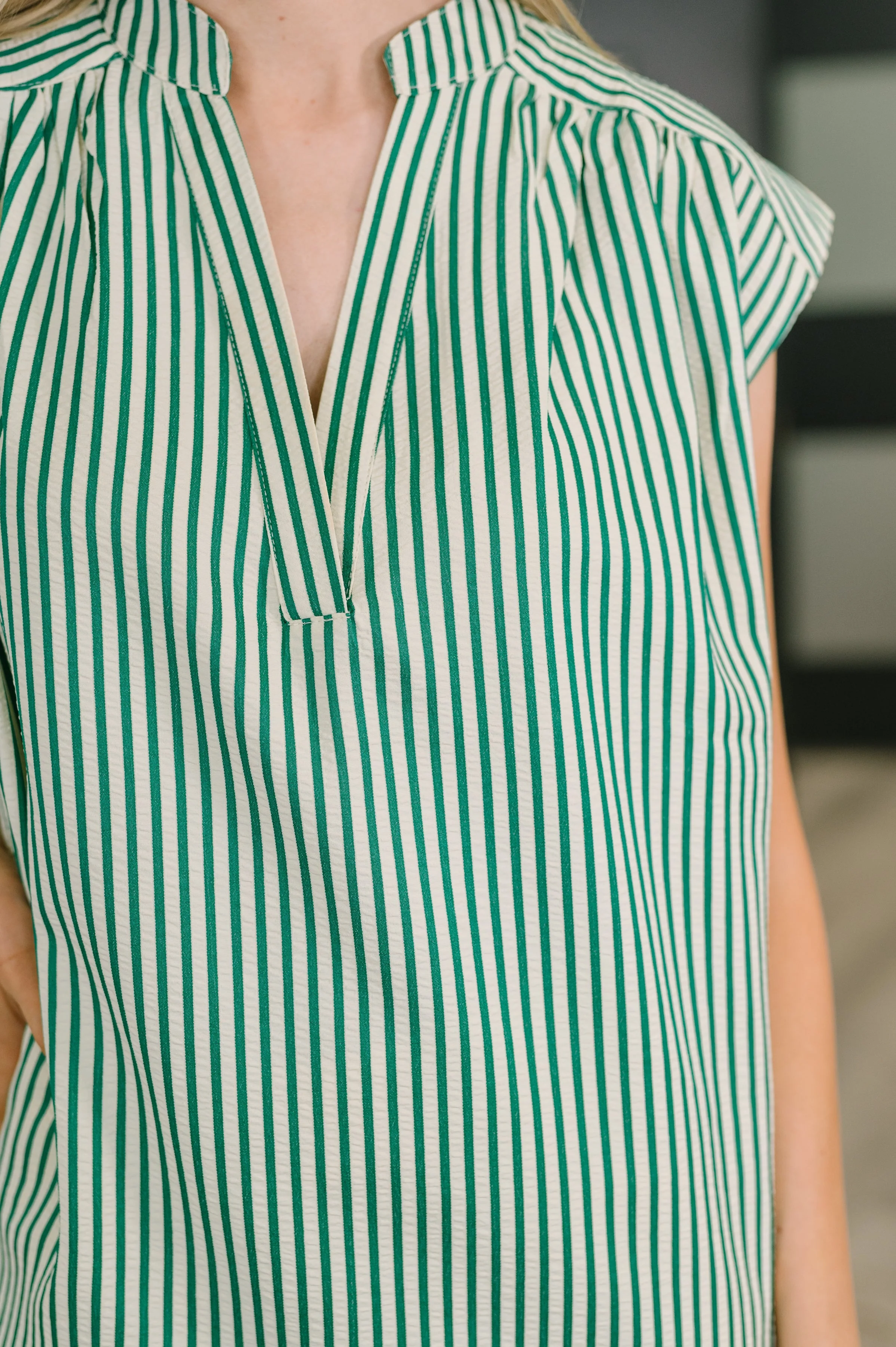 Like a Song Sleeveless V-Neck Blouse in Green - Image 2