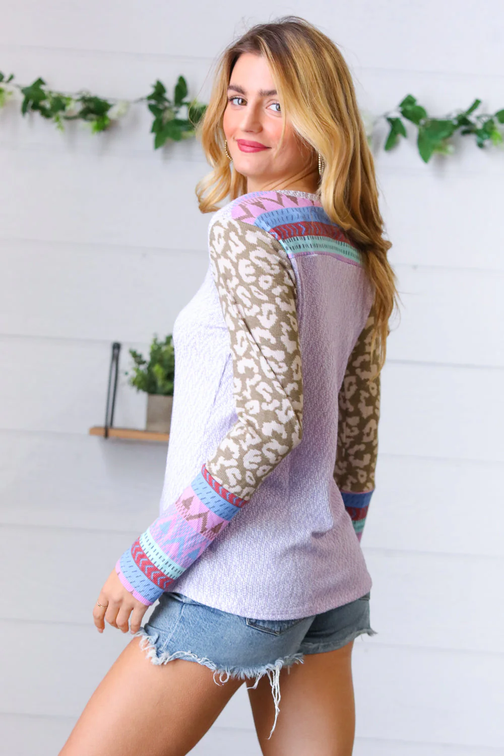 Lilac Animal & Aztec Notched Top - Image 2