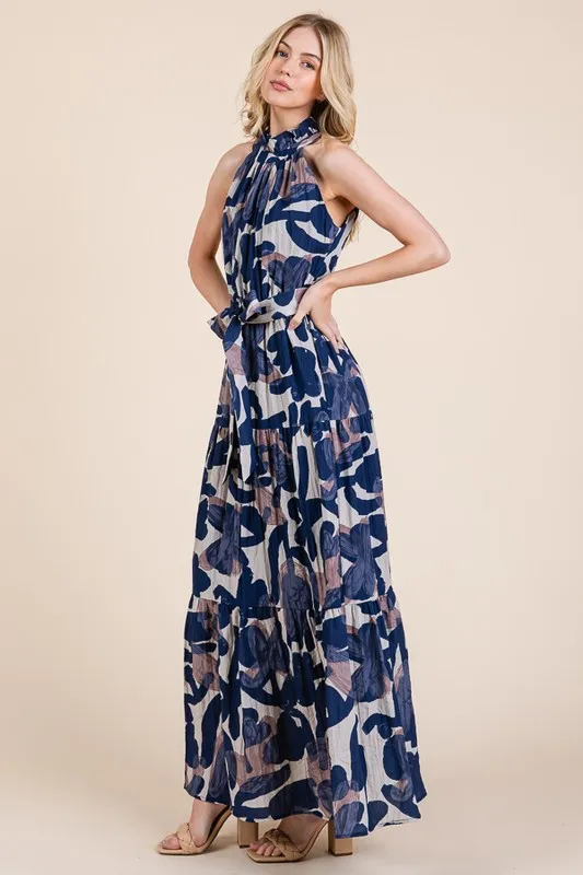 Lime 'N' Chili Abstract Halter Neck Tie-Waist Tiered Maxi Dress - Image 11