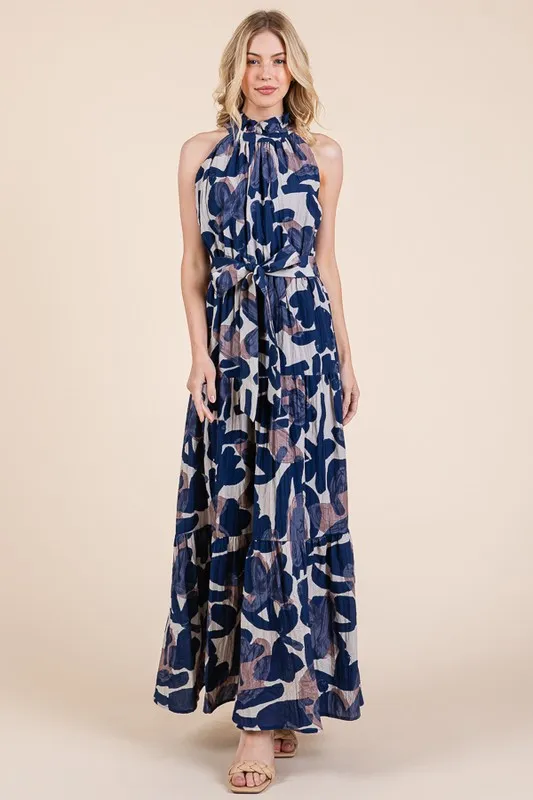 Lime 'N' Chili Abstract Halter Neck Tie-Waist Tiered Maxi Dress - Image 14