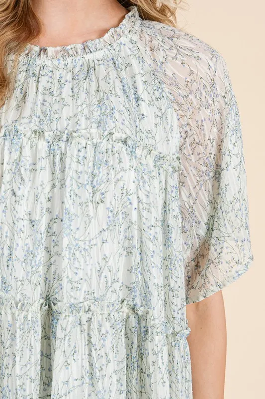 Lime 'N' Chili Ditsy Floral Print Sheer Ruffle Detail Mini Dress - Image 10