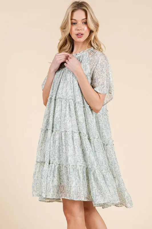 Lime 'N' Chili Ditsy Floral Print Sheer Ruffle Detail Mini Dress - Image 2