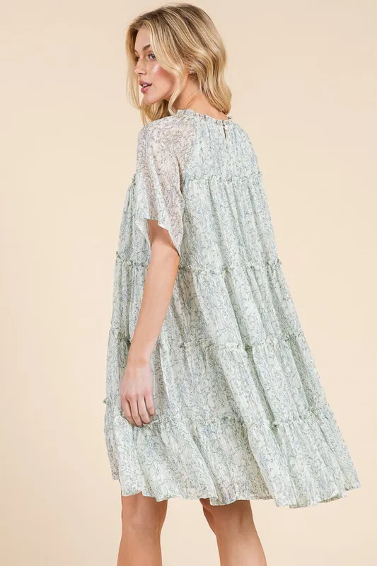 Lime 'N' Chili Ditsy Floral Print Sheer Ruffle Detail Mini Dress - Image 3