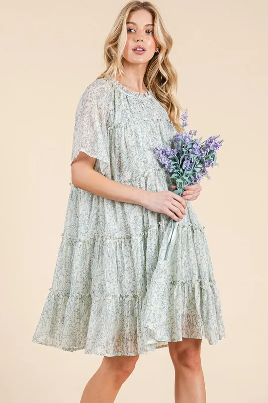 Lime 'N' Chili Ditsy Floral Print Sheer Ruffle Detail Mini Dress - Image 6