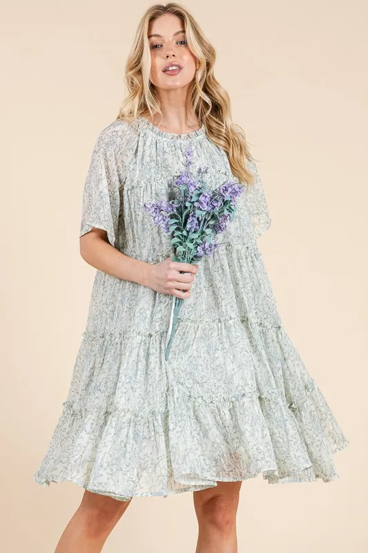 Lime 'N' Chili Ditsy Floral Print Sheer Ruffle Detail Mini Dress - Image 7