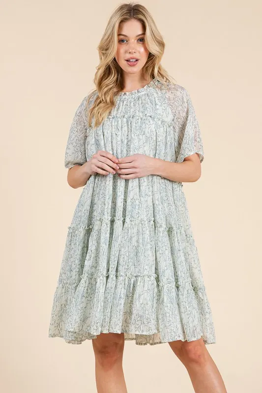 Lime 'N' Chili Ditsy Floral Print Sheer Ruffle Detail Mini Dress - Image 8