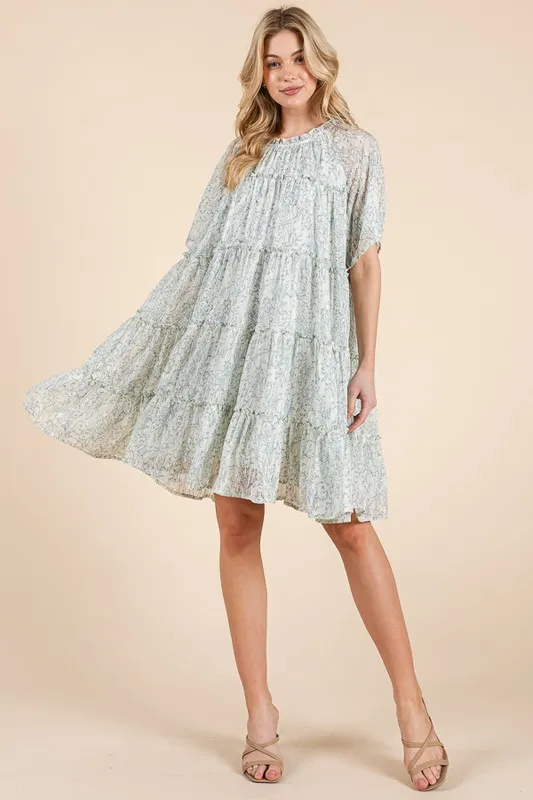 Lime 'N' Chili Ditsy Floral Print Sheer Ruffle Detail Mini Dress - Image 9