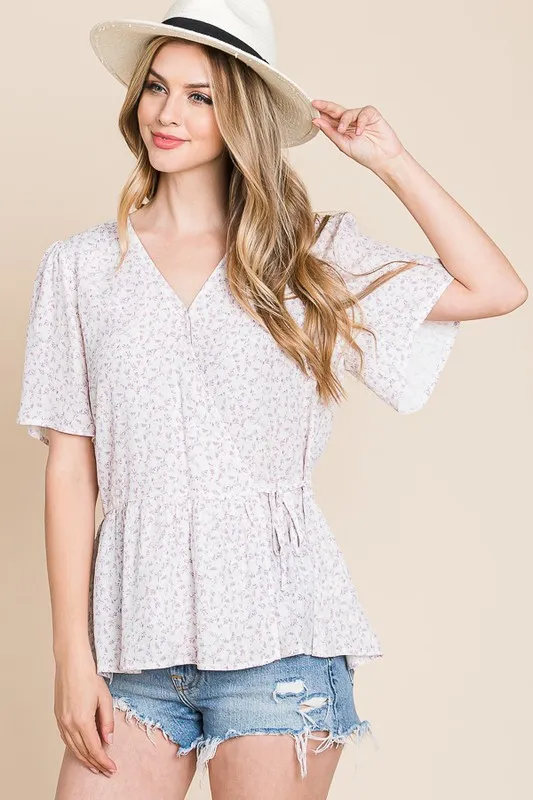 Lime 'N' Chili Ditsy Print V-Neck Short Sleeve Wrap Blouse - Image 3