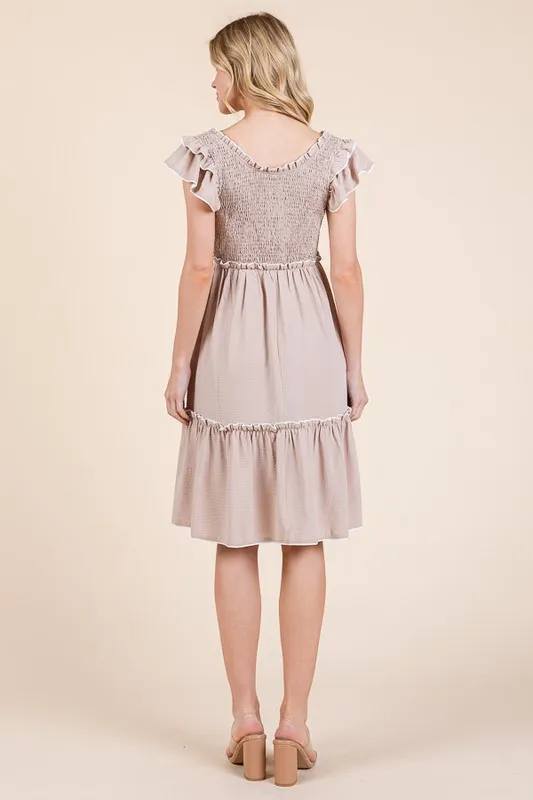 Lime 'N' Chili Ruffle Trim Smocked Dress with Contrast - Image 3