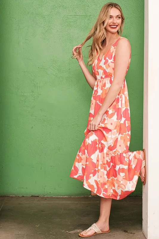 Lime 'N' Chili Sleeveless Floral Print V-Neck Midi Dress - Image 3