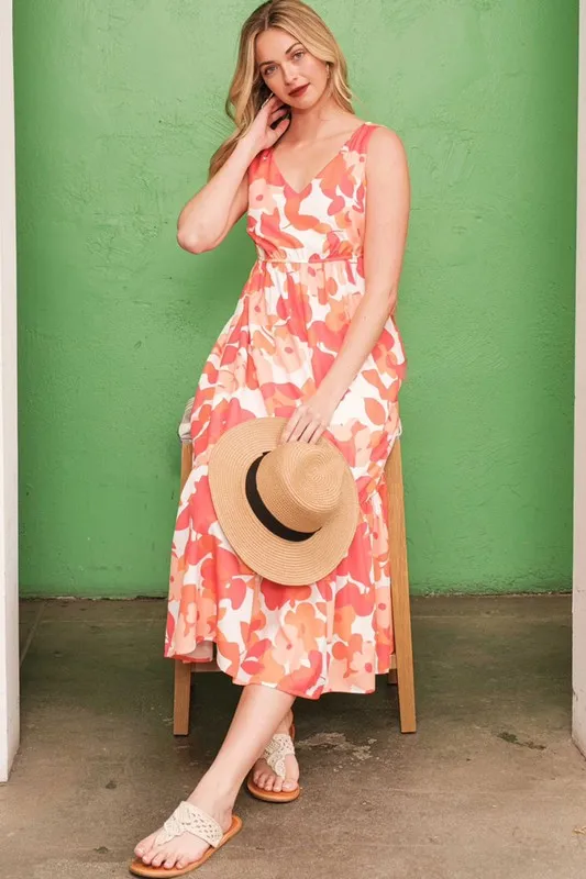 Lime 'N' Chili Sleeveless Floral Print V-Neck Midi Dress - Image 7
