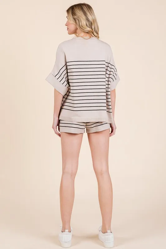 Lime 'N' Chili Striped Folded Half Sleeve Top and Shorts Set - Image 13