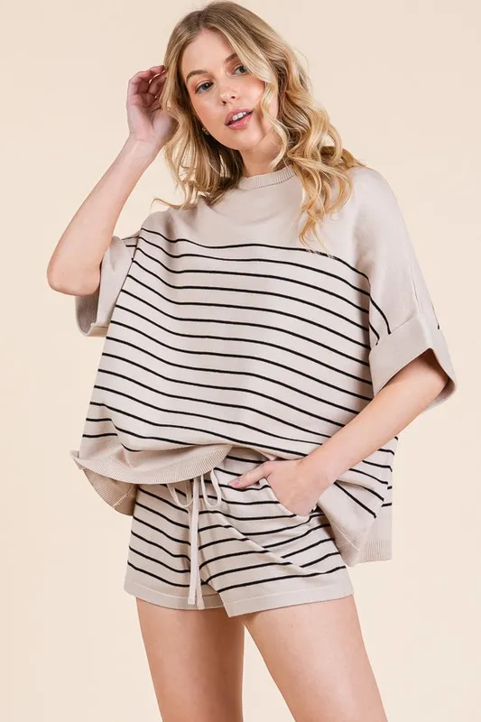 Lime 'N' Chili Striped Folded Half Sleeve Top and Shorts Set - Image 4