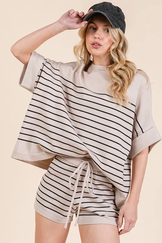 Lime 'N' Chili Striped Folded Half Sleeve Top and Shorts Set - Image 5
