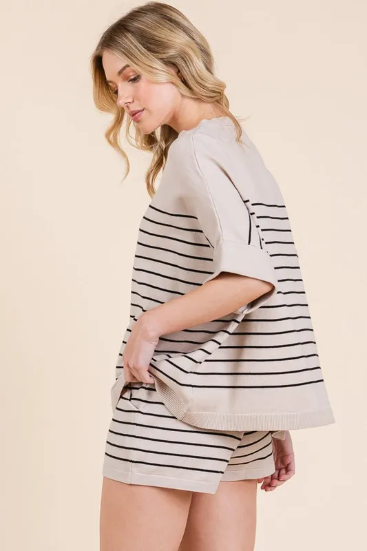 Lime 'N' Chili Striped Folded Half Sleeve Top and Shorts Set - Image 9