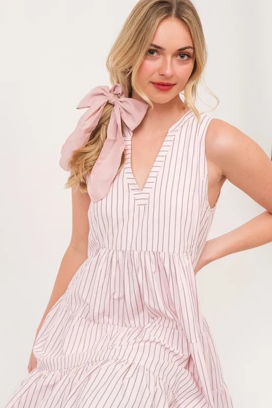 Lime 'N' Chili Striped Sleeveless V-Neck Tiered Dress - Image 6