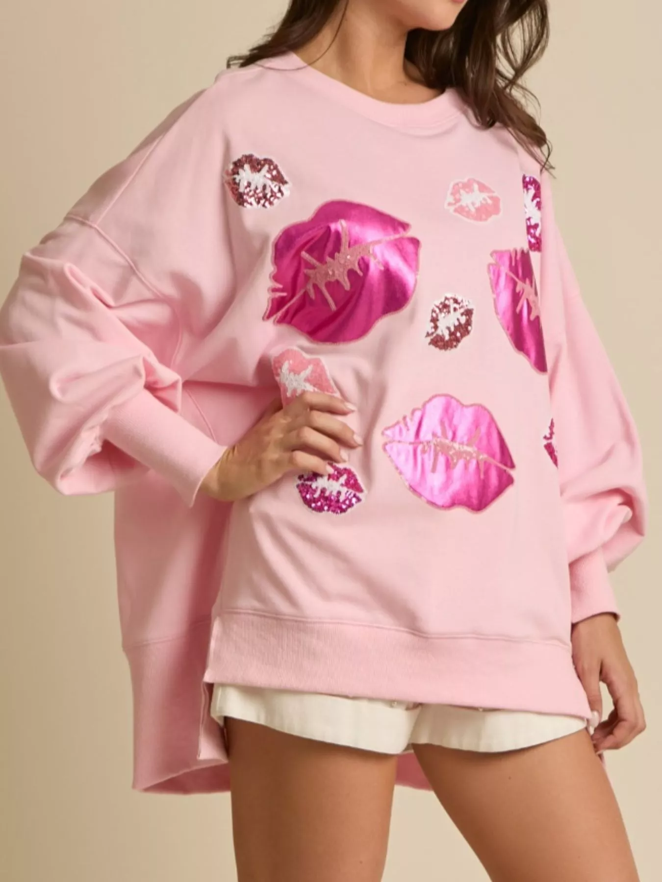 Lips Round Neck Dropped Shoulder Sweatshirt - Image 11