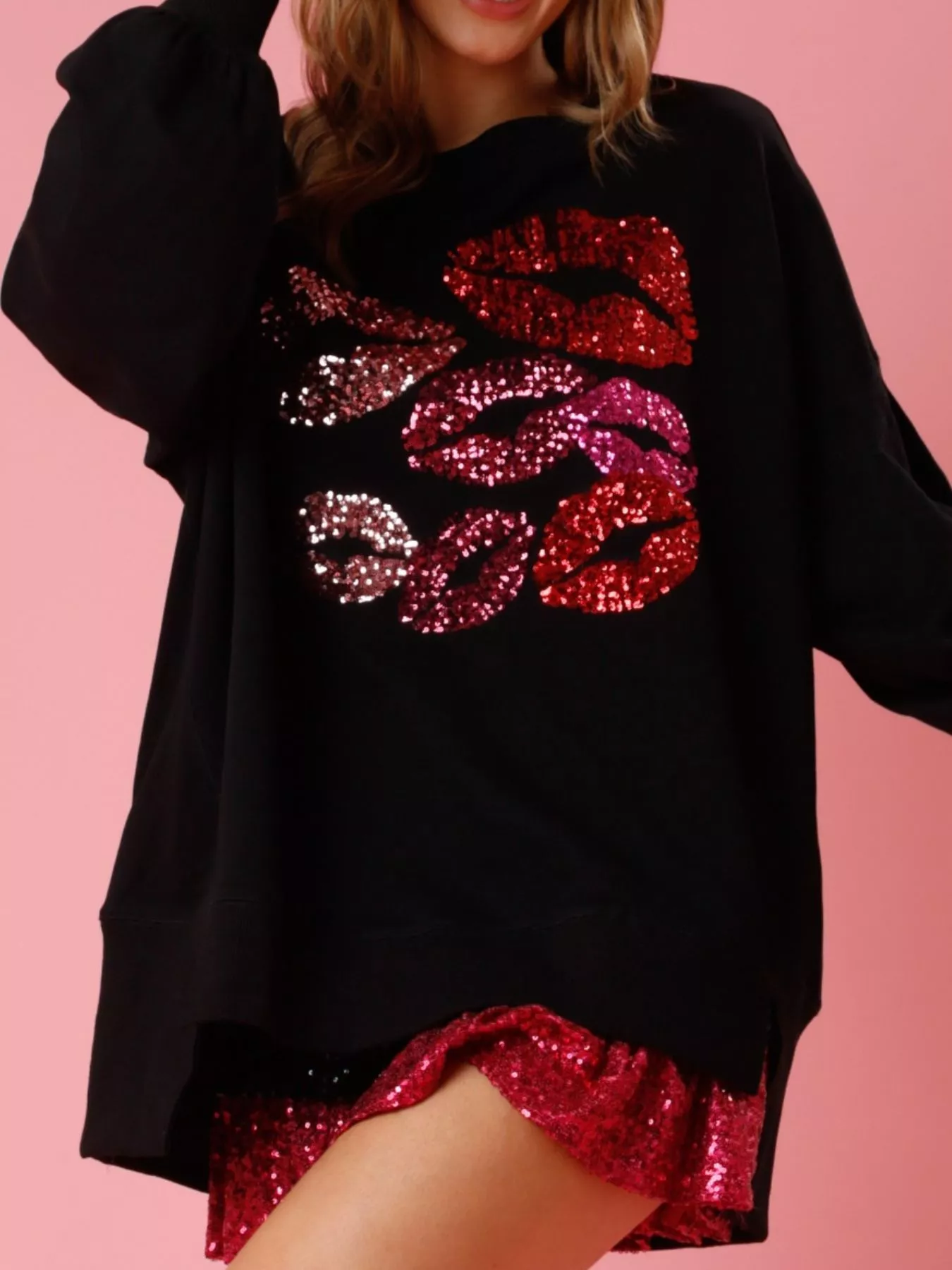 Lips Round Neck Dropped Shoulder Sweatshirt - Image 15