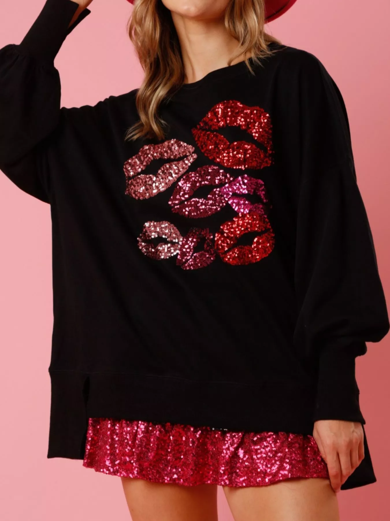 Lips Round Neck Dropped Shoulder Sweatshirt - Image 16
