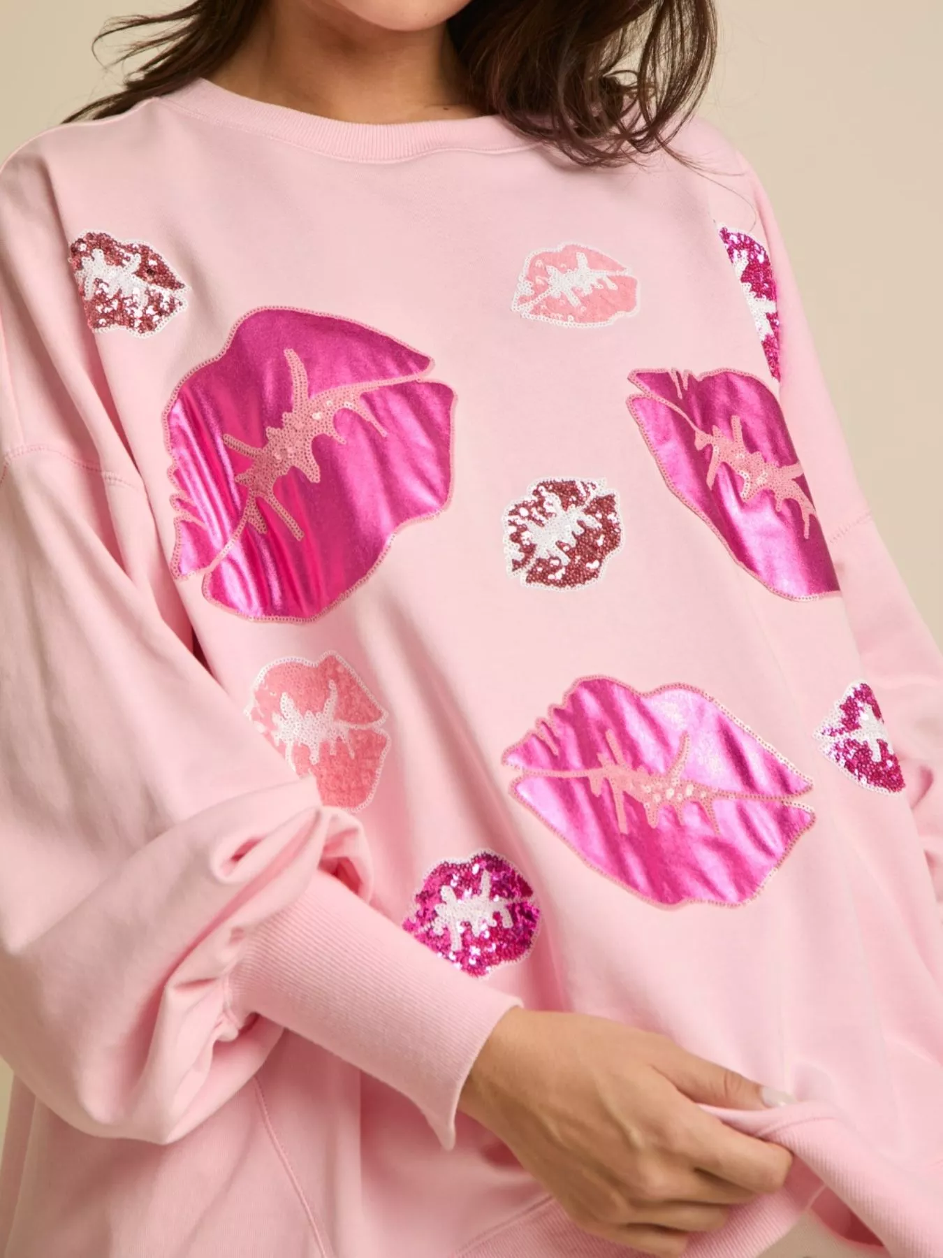 Lips Round Neck Dropped Shoulder Sweatshirt - Image 3