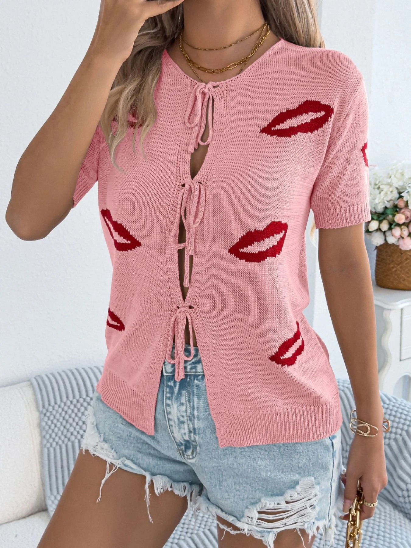 Lips Tie Front Knit Cardigan - Image 13