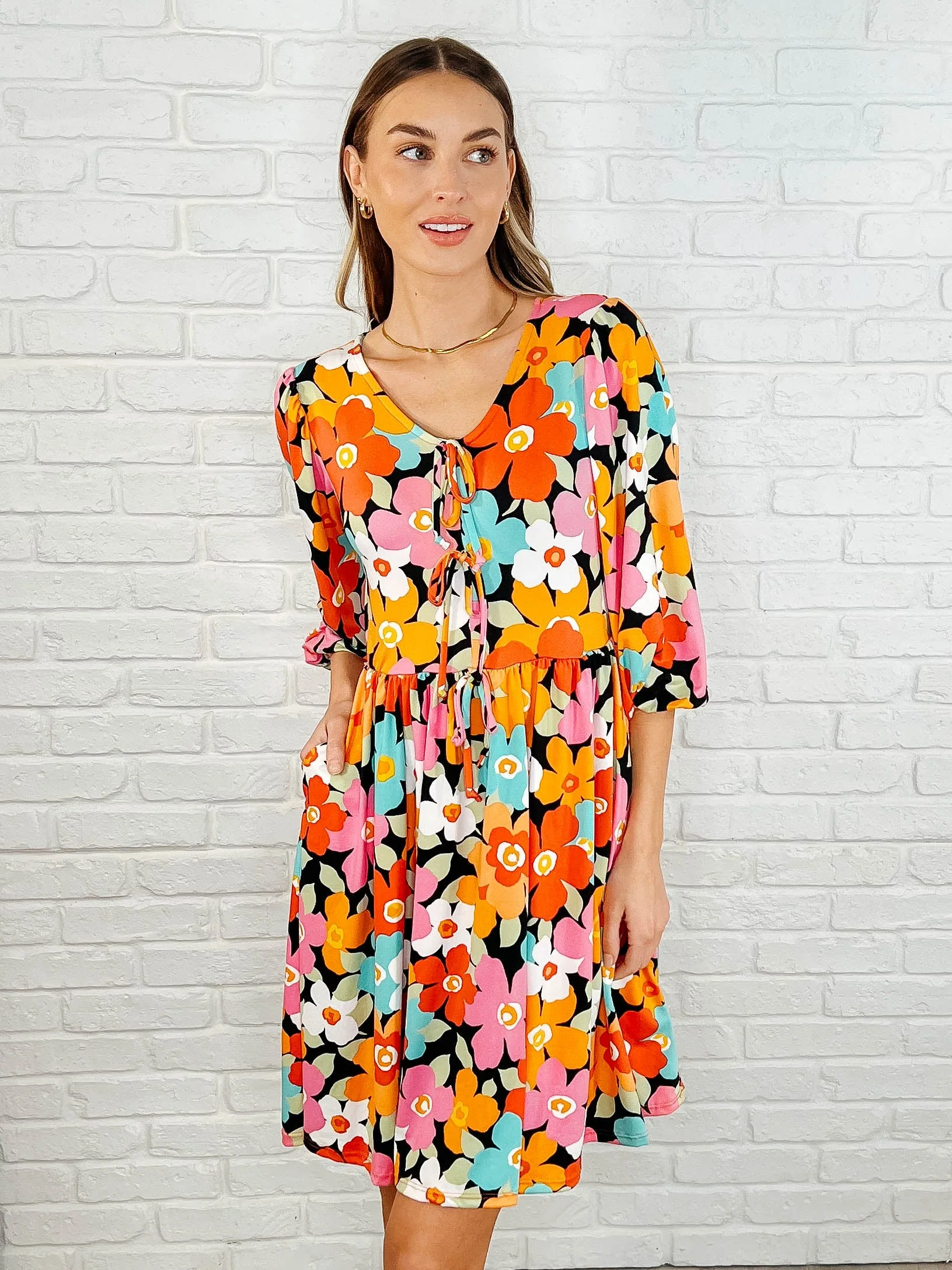 Little Bold V-Neck Knit Dress - Image 4