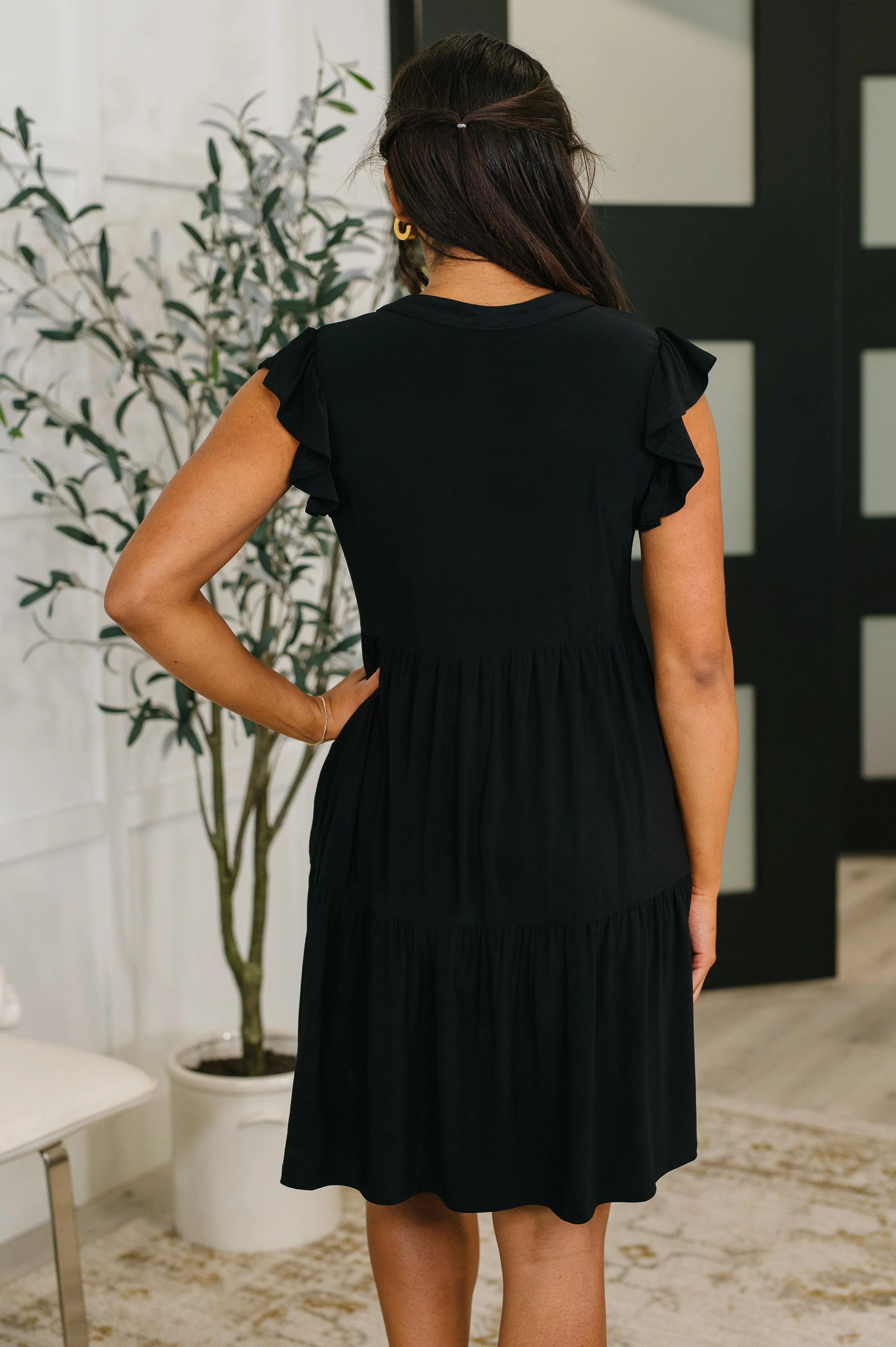 Lizzy Forever Flutter Sleeve Dress in Black - Image 5
