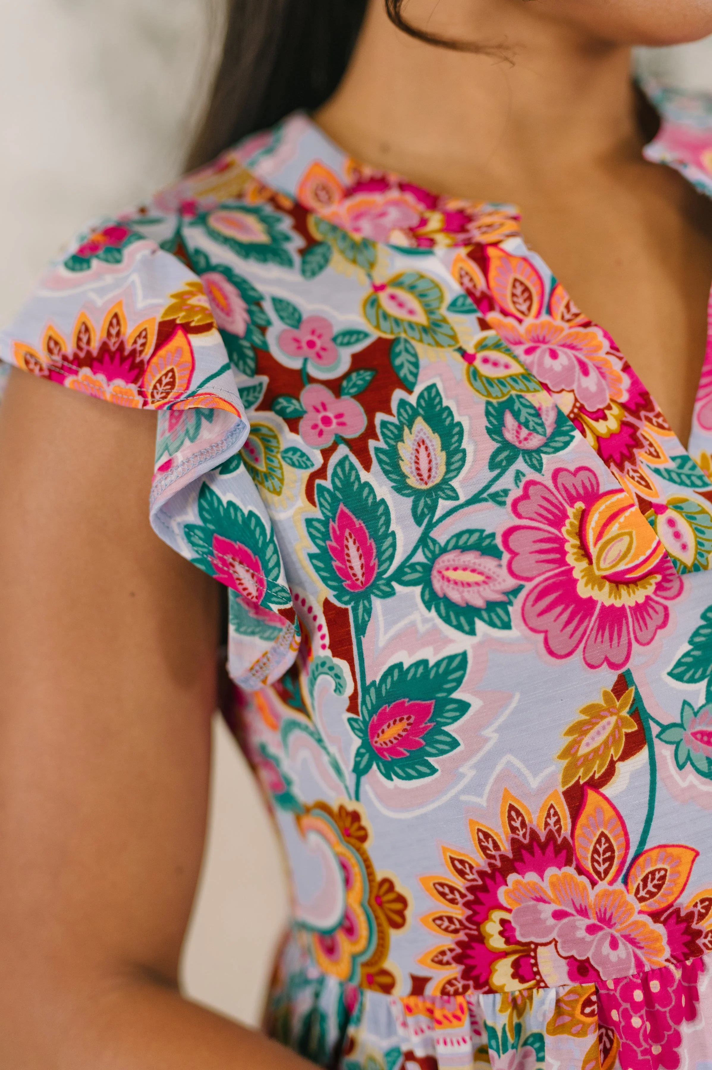 Lizzy Forever Flutter Sleeve Dress in White Multi Floral Paisley - Image 2