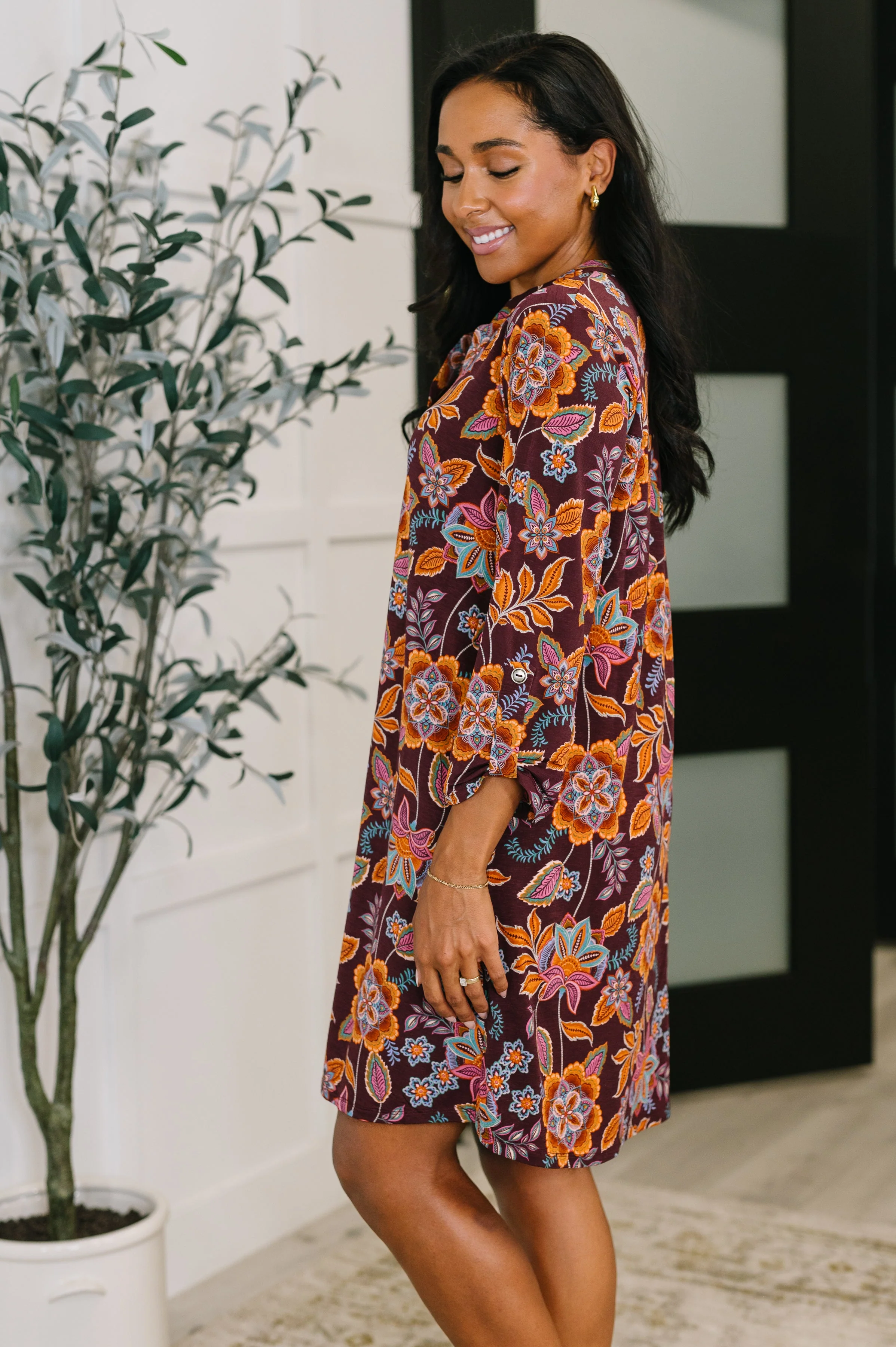 Lizzy Long Sleeve Dress in Chocolate Floral - Image 3