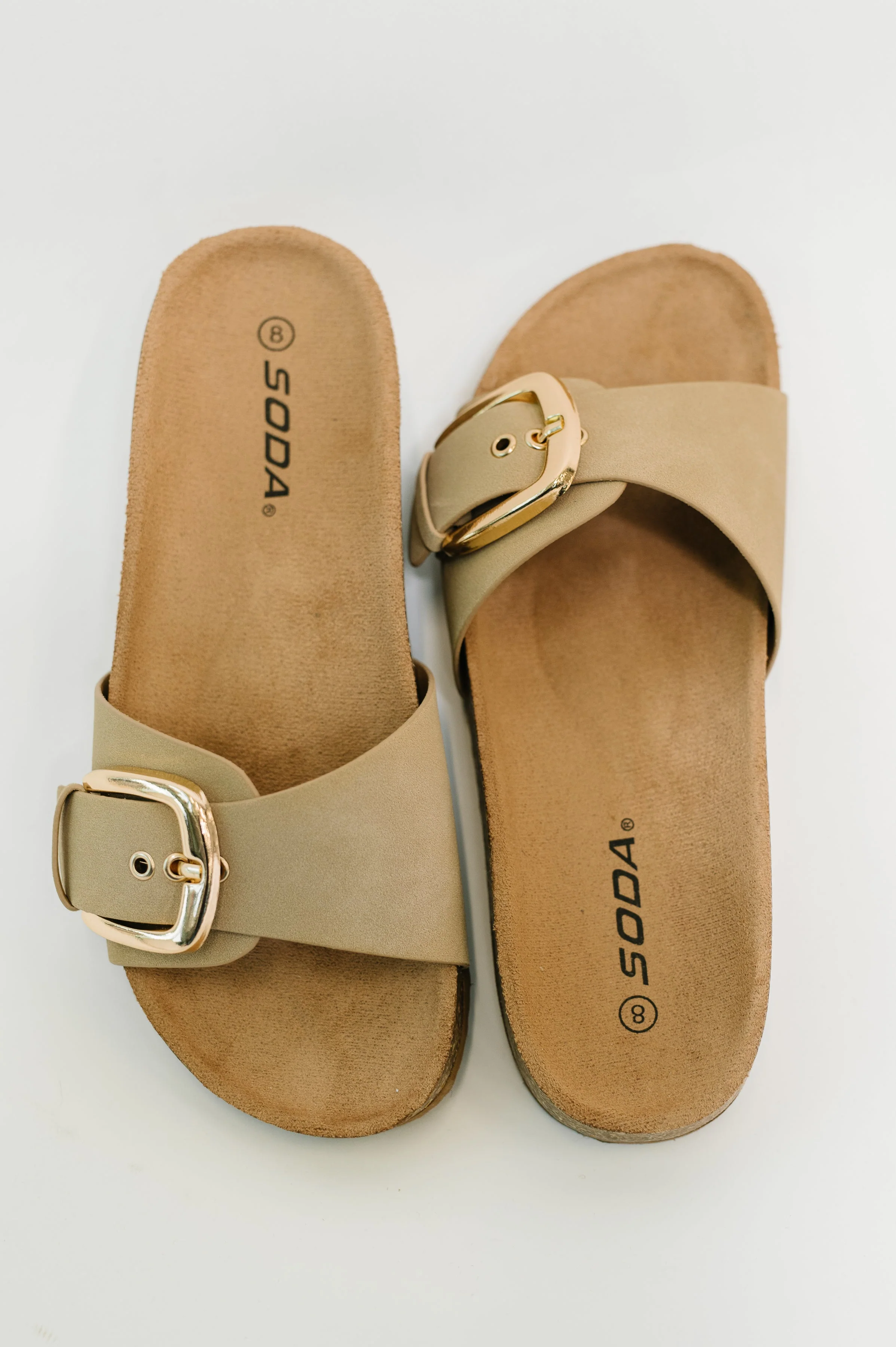 Lizzy Slip on Buckle Strap Sandal in Taupe - Image 3