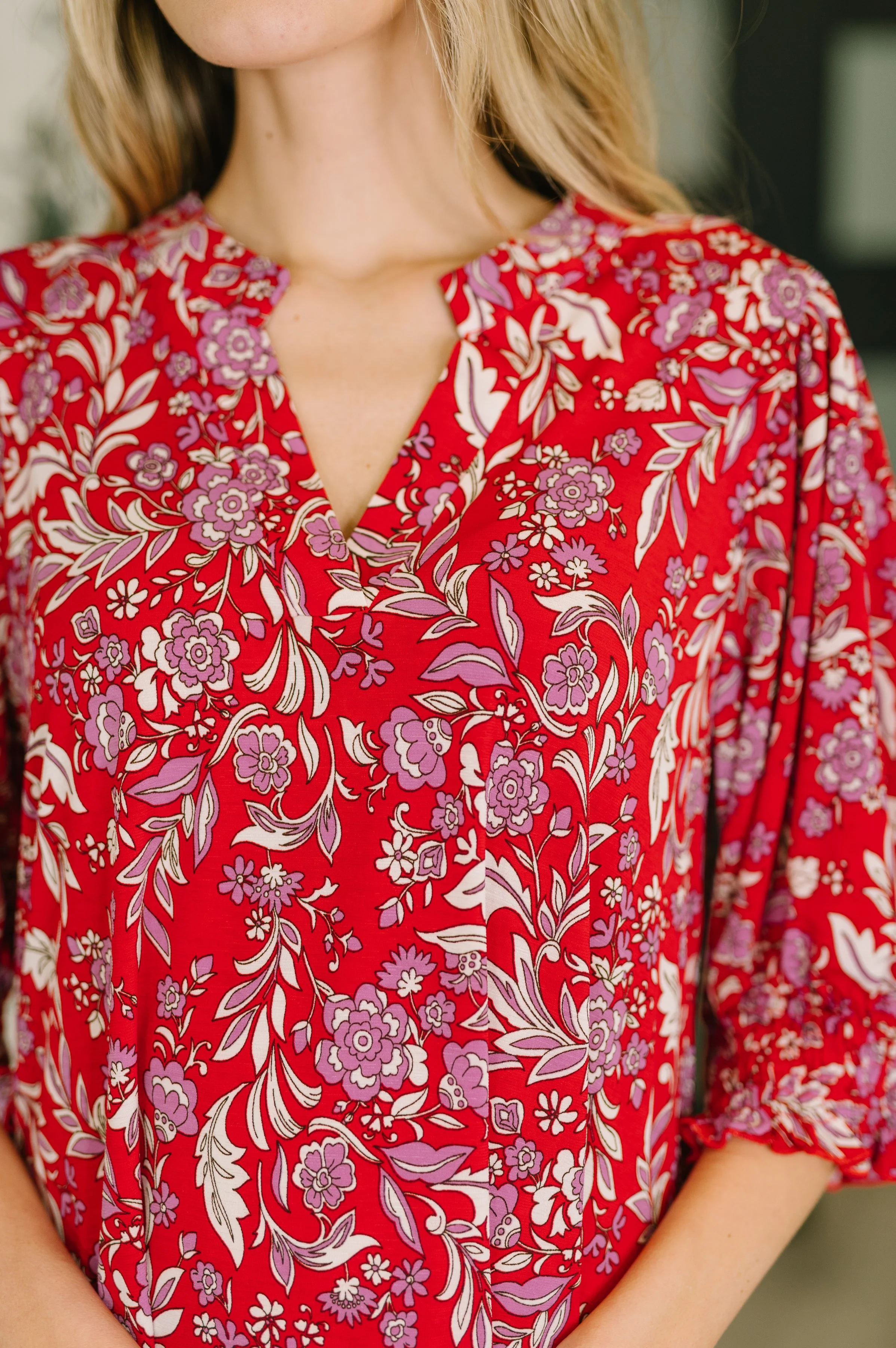 Lizzy Smock Top in Red and Pink Floral - Image 2