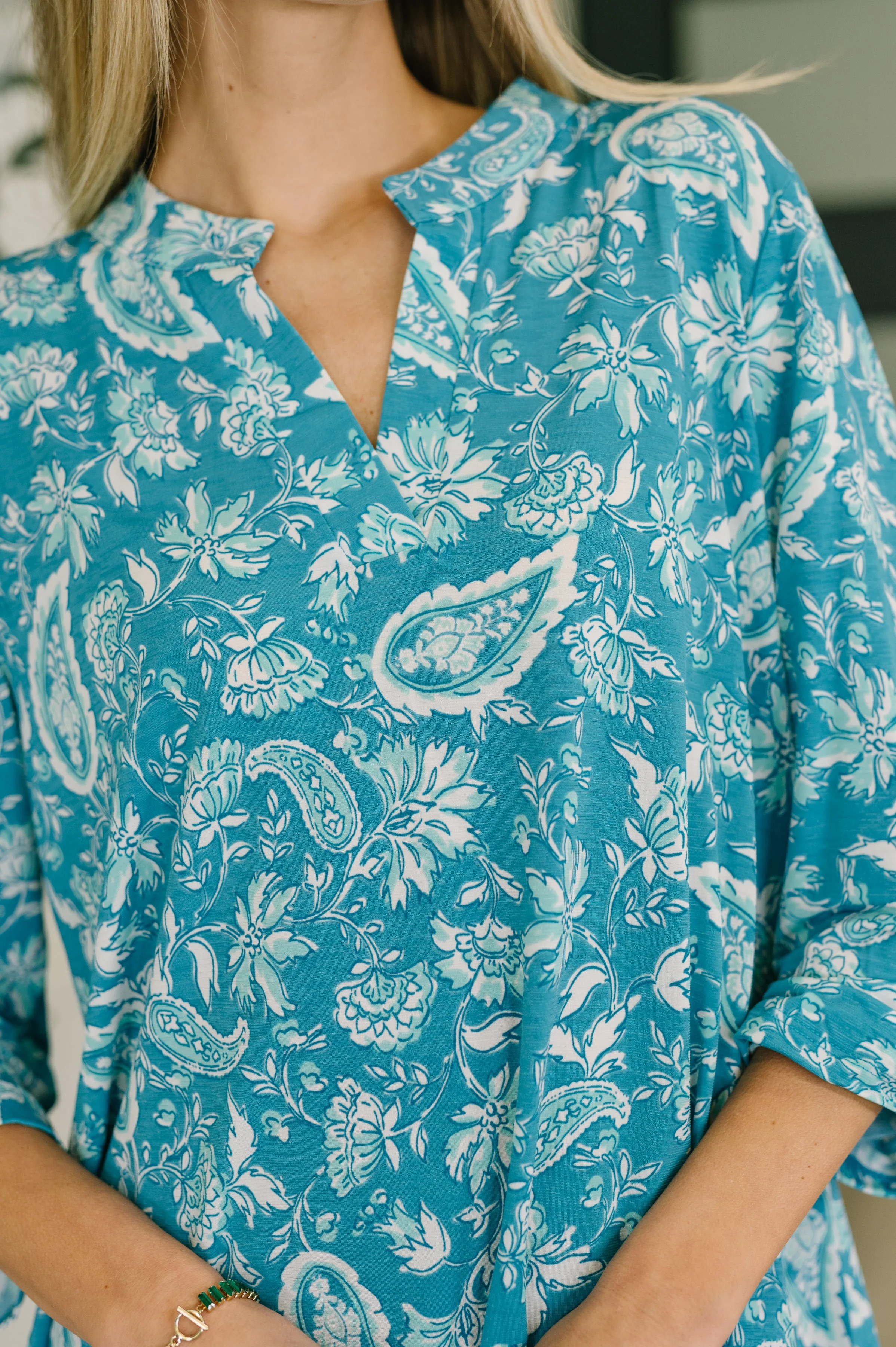 Lizzy Top in Aqua Paisley - Image 2
