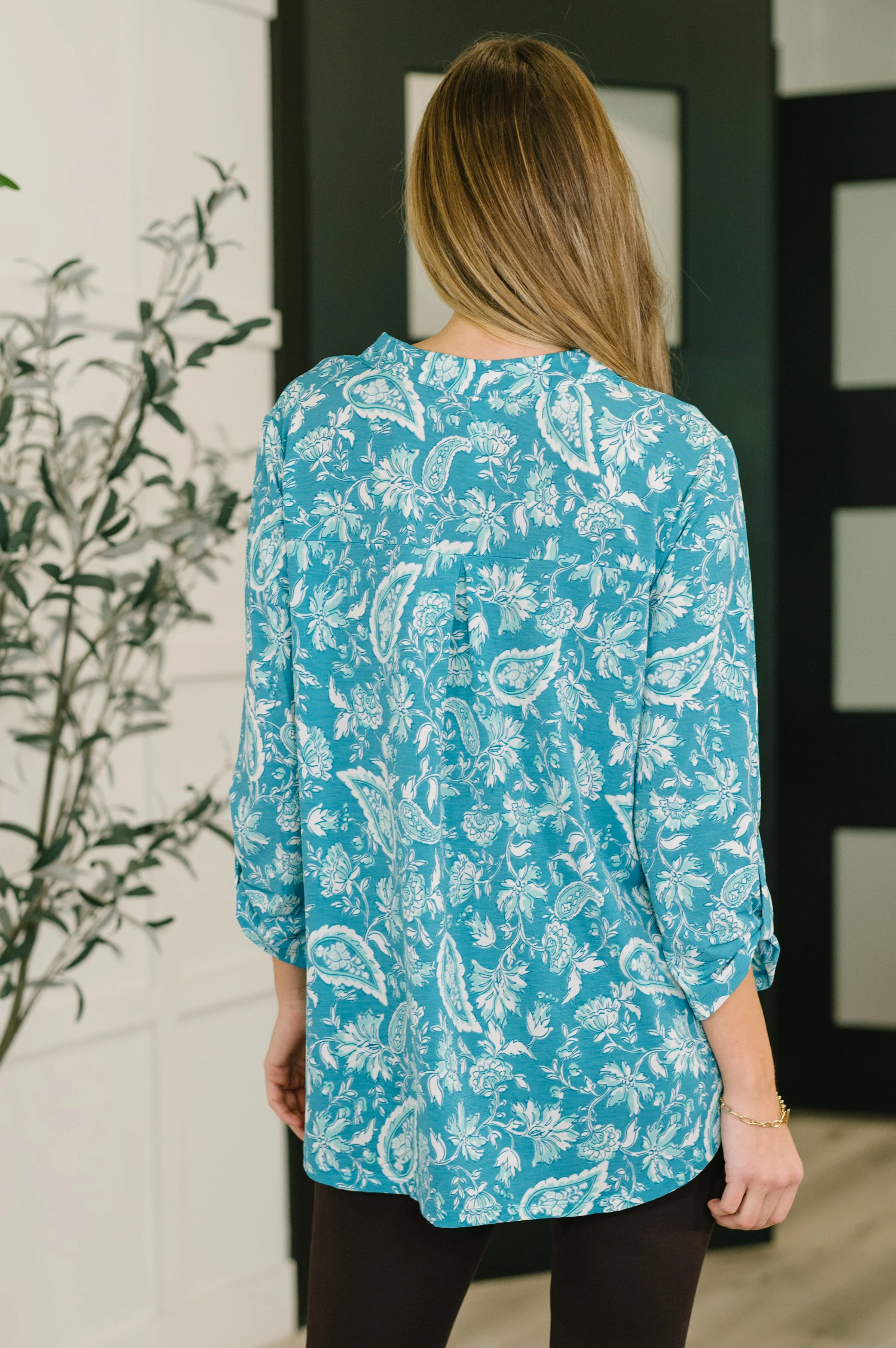 Lizzy Top in Aqua Paisley - Image 5
