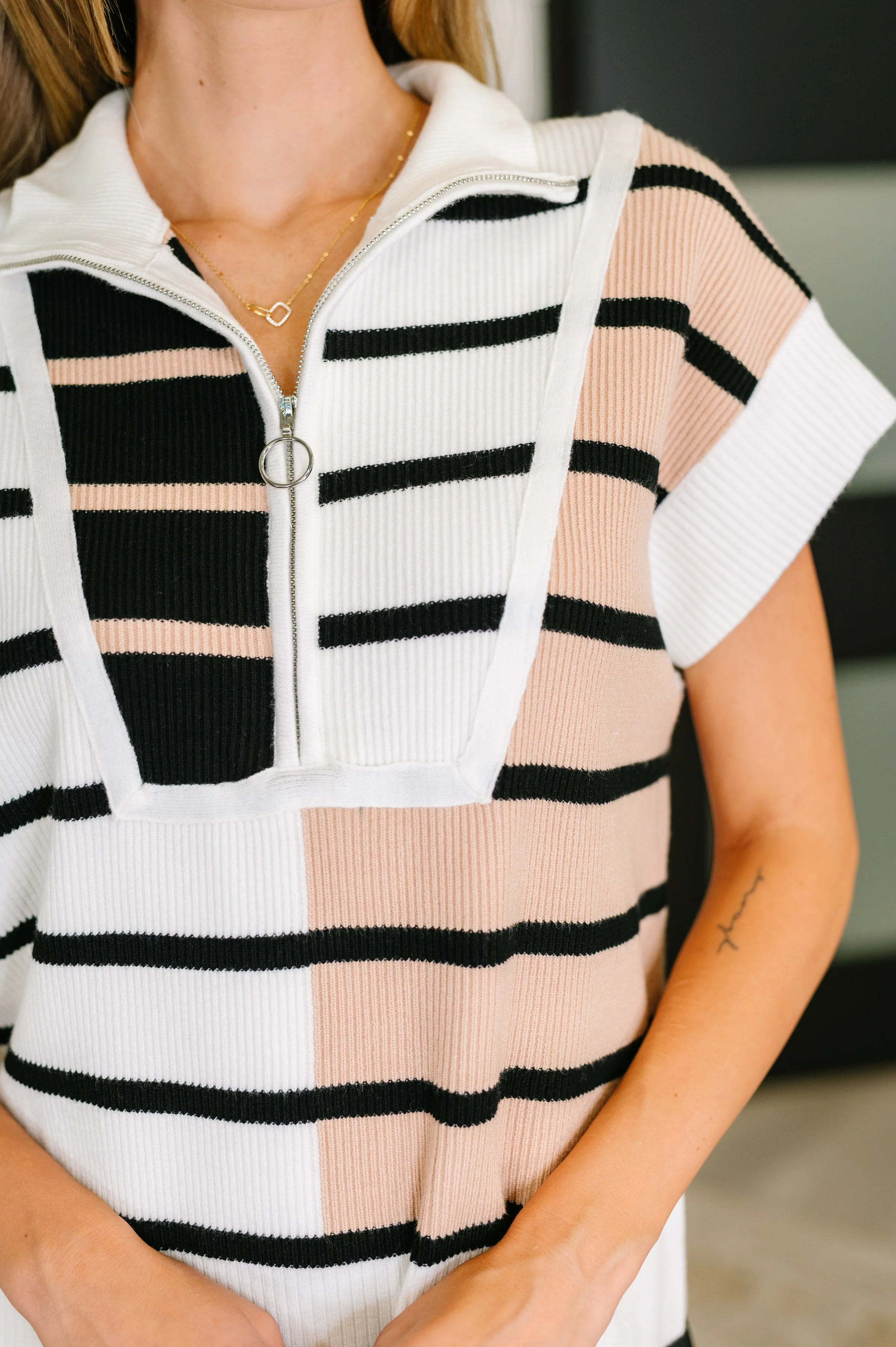 Lonely Traveler Striped Quarter Zip Vest in White - Image 8